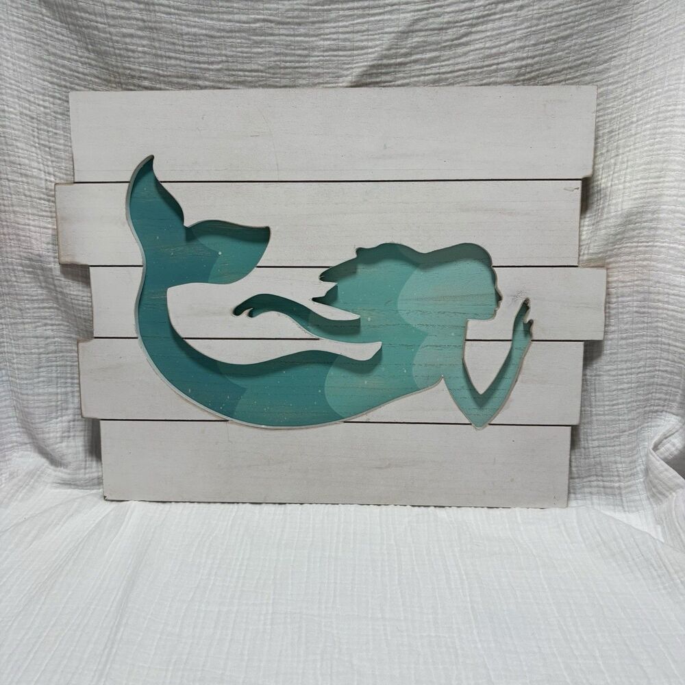 Wooden Mermaid Wall Decor Beach Art Hanging Mermaid Plaque Sign Nautical decor
